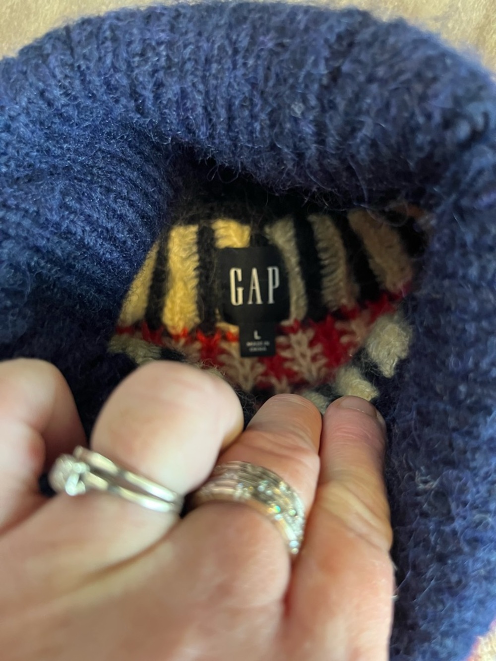 GAP Navy Red Cream Fair Isle Turtleneck Sweater VINTAGE - Picture 2 of 2